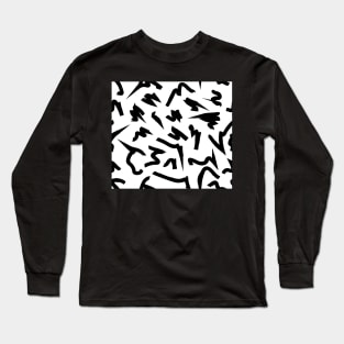 Black and White Retro 80's Eighties Abstract Scribble Long Sleeve T-Shirt